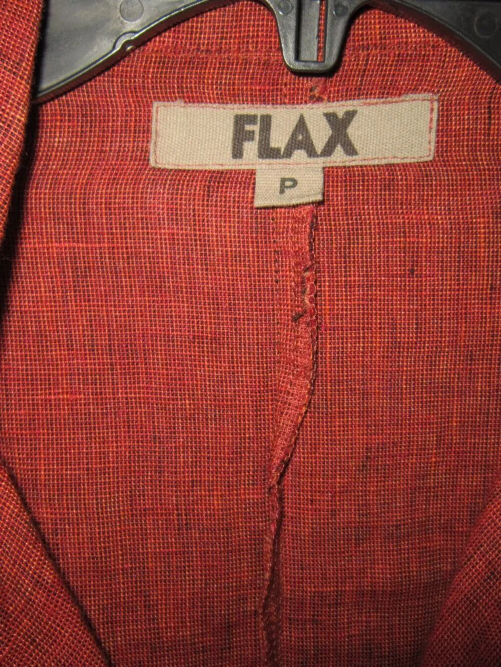 FLAX Size P S Petite Linen Duster Jacket Coat Rust Orange Pockets Topper Button